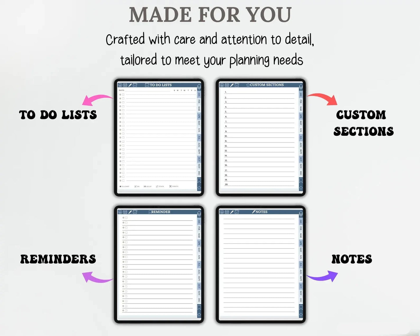 Undated Digital Planner | Fully Hyperlinked for Flexible Planning