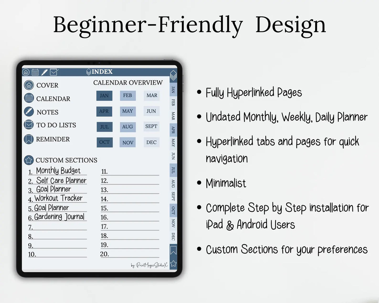 Undated Digital Planner | Fully Hyperlinked for Flexible Planning