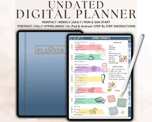 Undated Digital Planner | Fully Hyperlinked for Flexible Planning