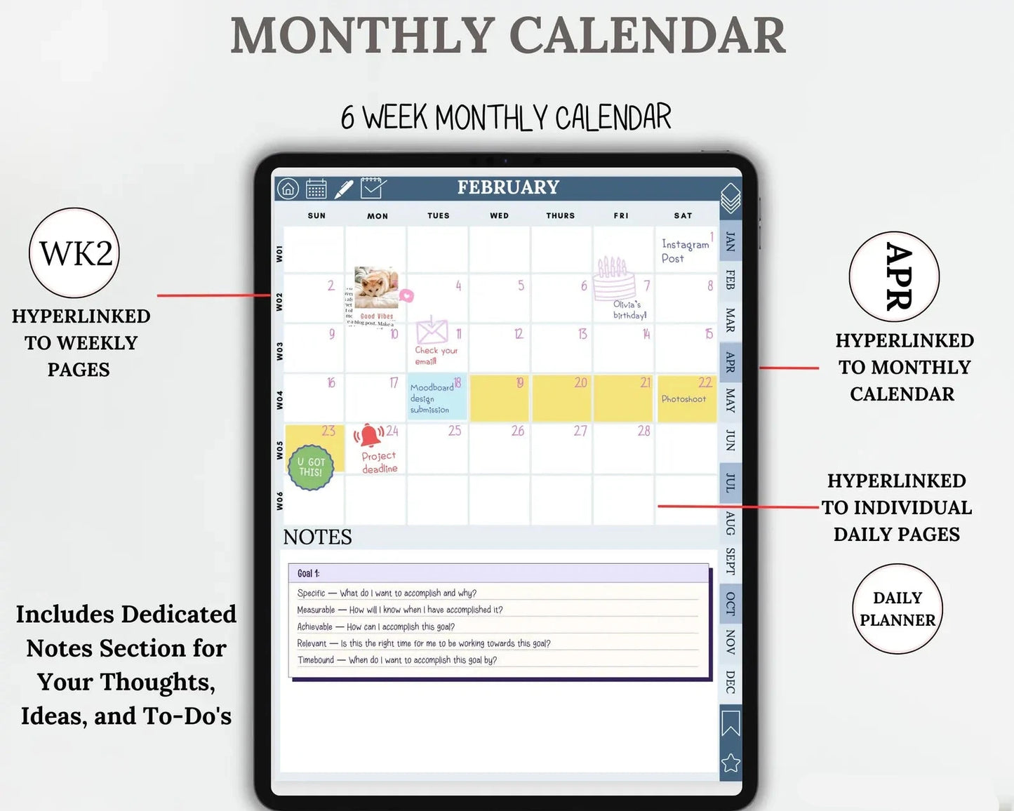 Undated Digital Planner | Fully Hyperlinked for Flexible Planning