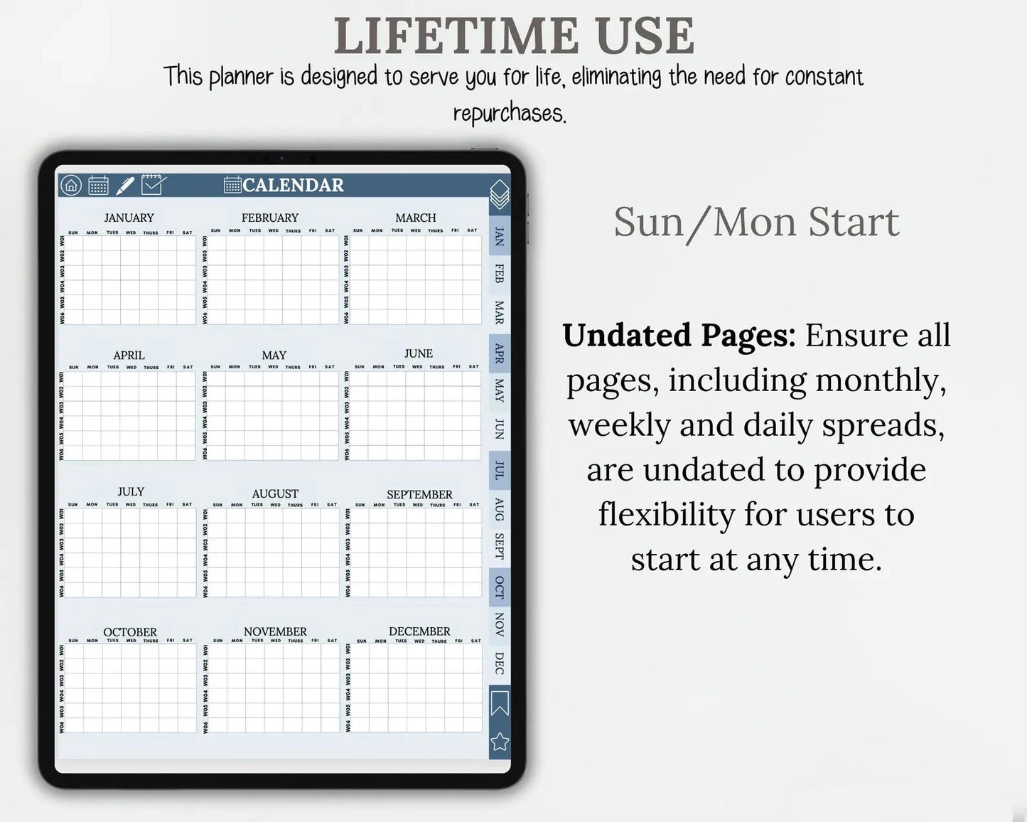 Undated Digital Planner | Fully Hyperlinked for Flexible Planning