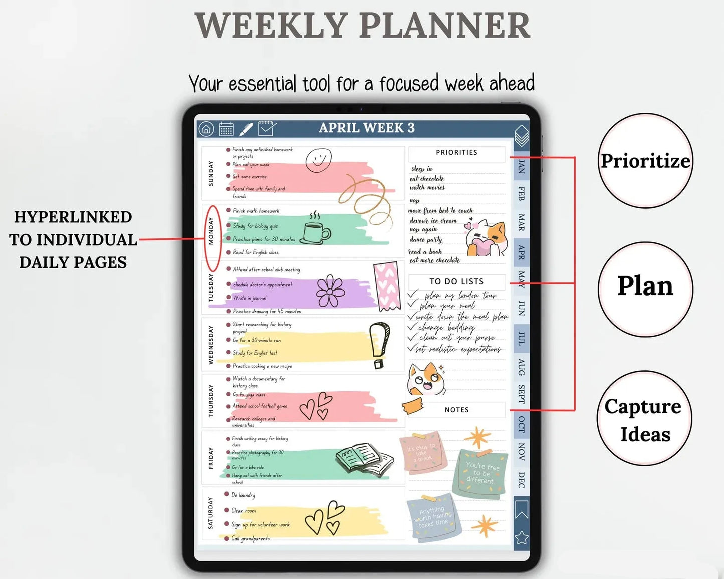 Undated Digital Planner | Fully Hyperlinked for Flexible Planning