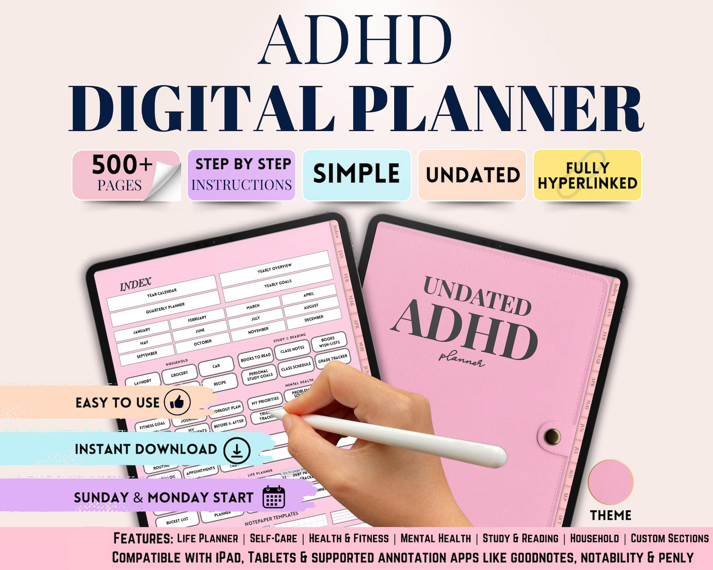 ADHD Digital Planner | Hyperlinked & Undated for Seamless Organization