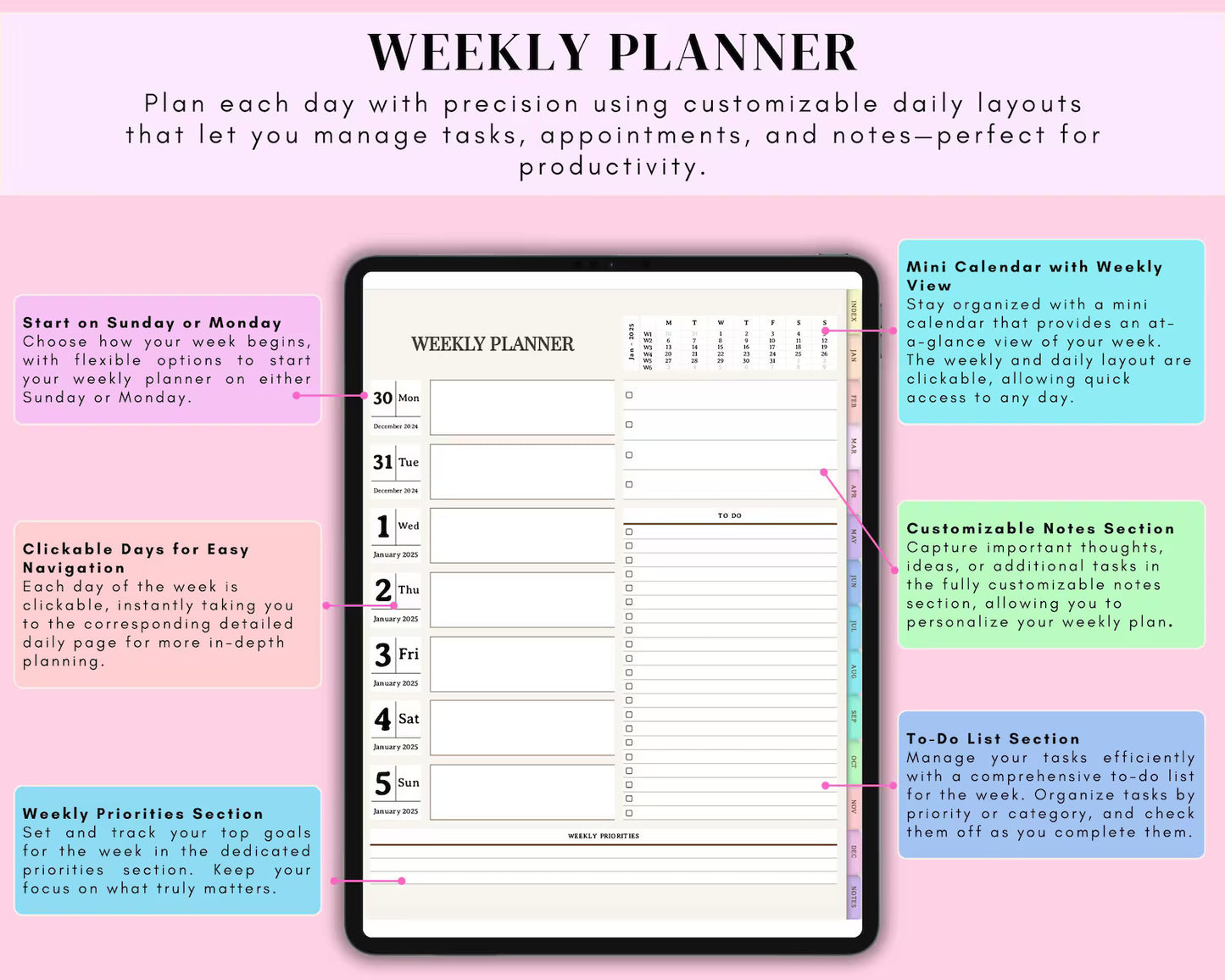 All-in-One Rainbow Digital Planner | Vibrant & Fully Hyperlinked
