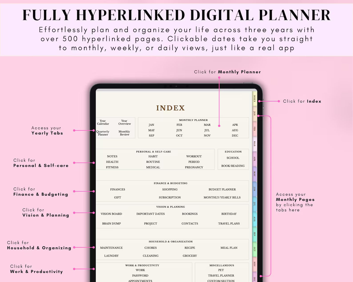 All-in-One Rainbow Digital Planner | Vibrant & Fully Hyperlinked